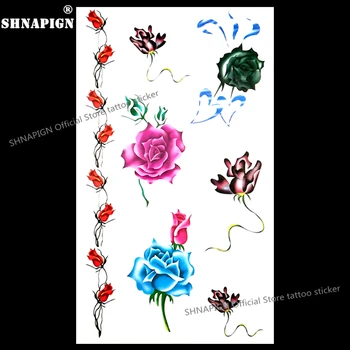 

SHNAPIGN Sexy Colored Roses Temporary Tattoo Body Art Arm Flash Tattoo Stickers 17*10cm Waterproof Fake Henna Painless Sticker