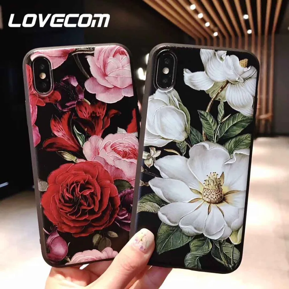 

LOVECOM Vintage 3D Emboss Flower Phone Cases For iPhone XS Max XR For iPhone 6 6S 7 8 Plus XS X Soft TPU Back Cover Coque Gifts