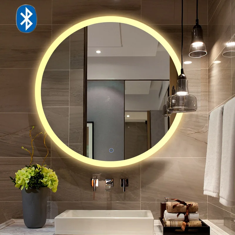 Espejo de pared con música para baño, espejo de maquillaje LED con Bluetooth,  pantalla inteligente HD, iluminado, tablero a prueba de humedad - AliExpress