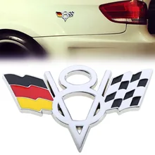 Dsycar 3D Metal V8 Engine Displacement Logo Germany Flag and Racing Flag Car Emblem Badge for Germany VW BMW AUDI Mercedes Benz
