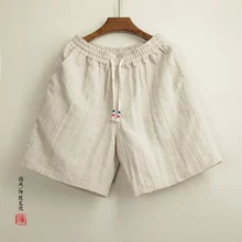 MIXCUBIC Летние Удобные льняные шорты в китайском стиле для мужчин, повседневные свободные льняные пляжные шорты, размер M-4XL