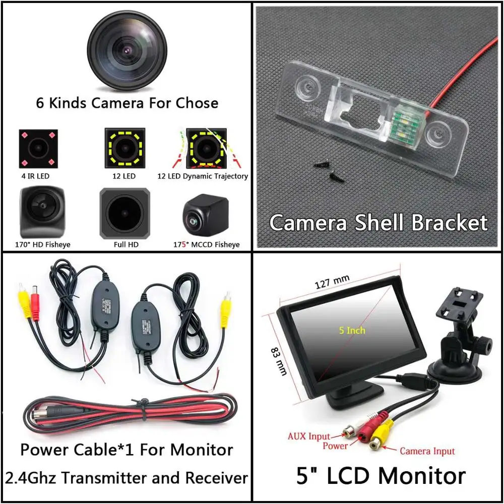 175 градусов 1080P рыбий глаз задний вид автомобиля камера для Skoda Octavia MK1 MK2 II Octavia5 Octavia A5 Лаура Octavia монитор - Название цвета: Cam Wireless 5 LCD