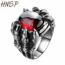HNSP, Ретро стиль, красный, черный опал, камень, кольцо на палец для мужчин, мужские кольца, модные, панк, готика, байкер, ювелирные изделия, коготь дракона, Anel