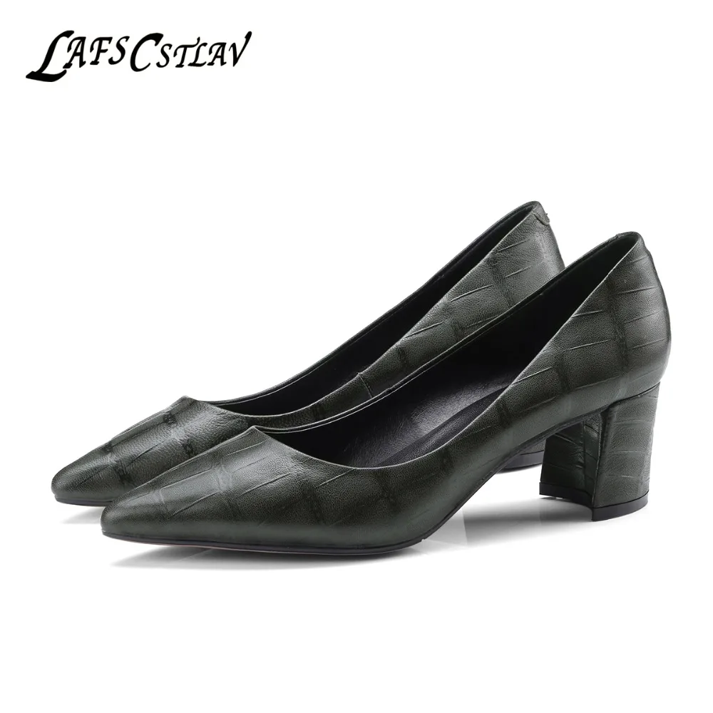 LAFS CSTLAV Genuine Patent Leather Elegant Pumps for Women Med Heel