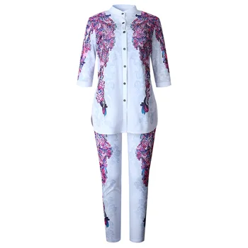 

Africa Clothing Suit For Women Sets New African Print Elastic Bazin Baggy Pants Rock Style Dashiki Sleeve Famous Suit For Lady