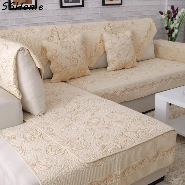 Cotton Couch Cover for Living Room Slipcover Modern Embroidery on the