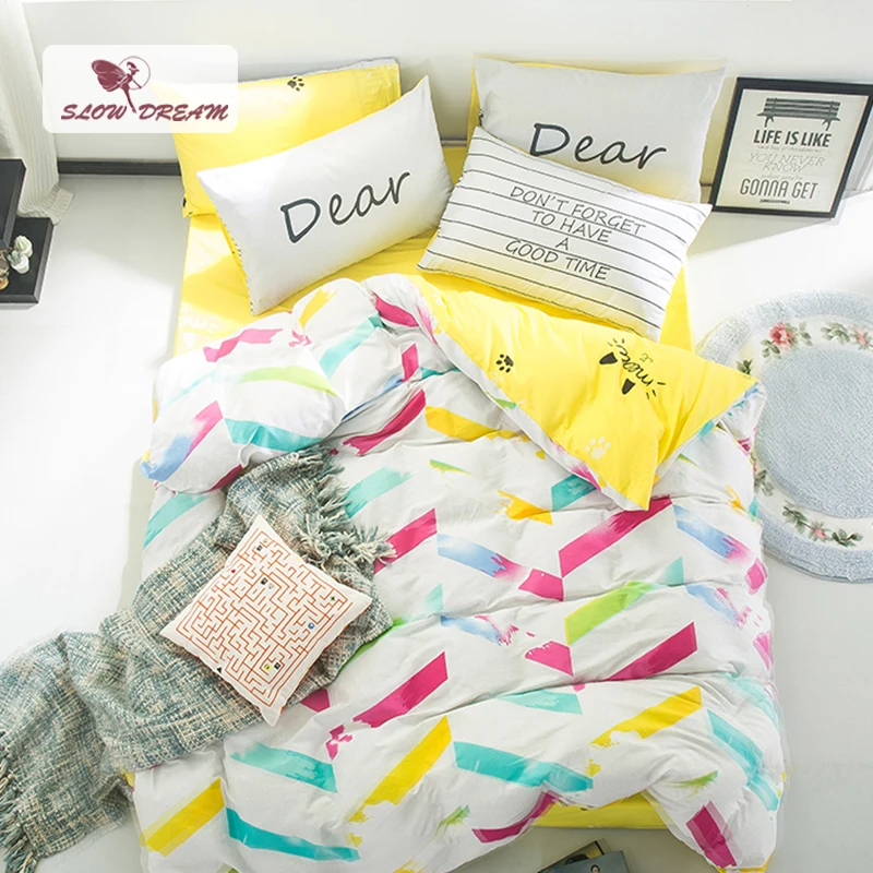 SlowDream Colorful Stripe Art Style Bedding Set 100 Cotton Elegant