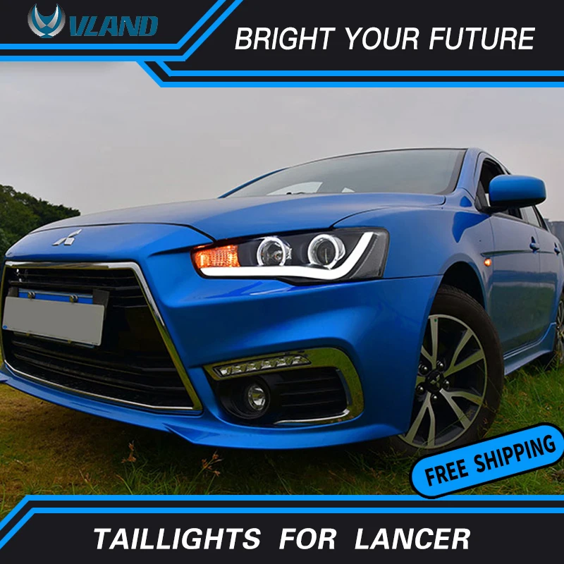 

LED Strip Car Front Head Light for Mitsubishi Lancer Headlights Double Halo Angel Eyes Head Lamp Projector