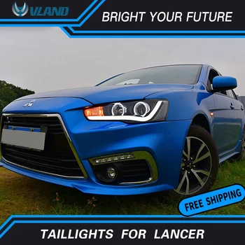 

LED Strip Car Front Head Light for Mitsubishi Lancer Headlights Double Halo Angel Eyes Head Lamp Projector