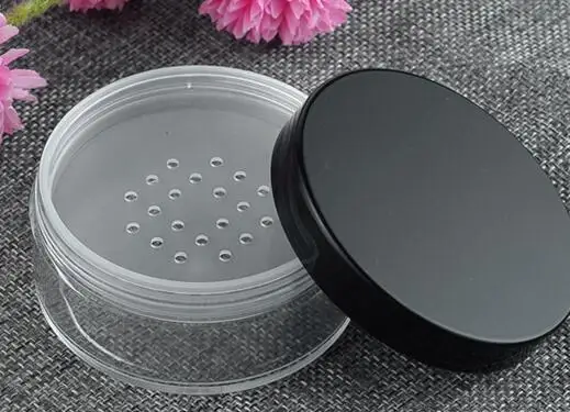 black cap loose powder jar PP 50g 120pcs/lot , jar with sifter,finishing powder jar,prickly heat powder jar jewels by jar