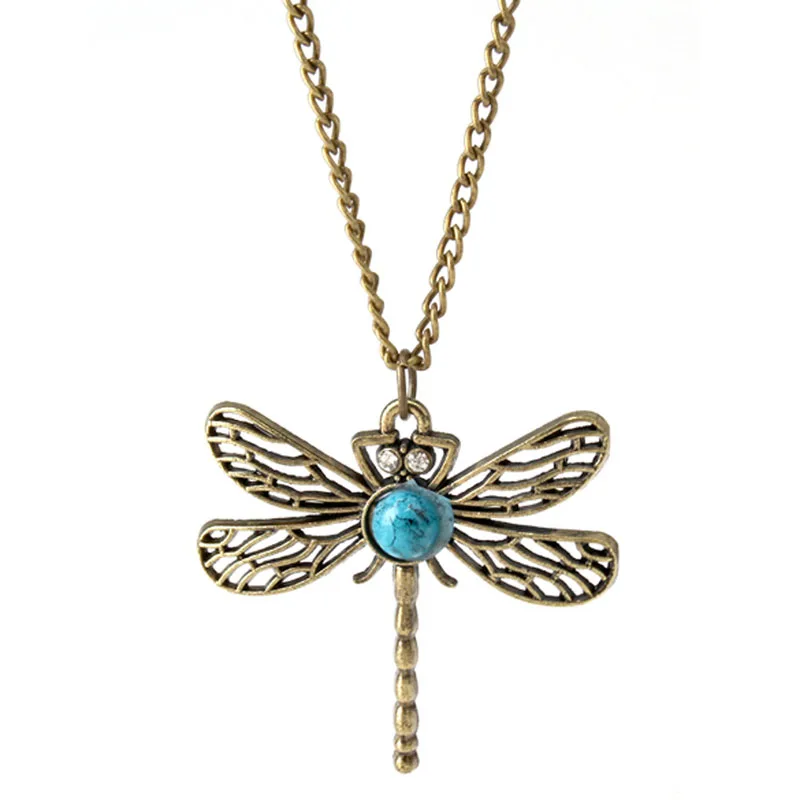 

Women Long Necklace Vintage Hollow Dragonfly Pendant Retro Style Bronze Long Chain Sweater Necklaces NYZ Shop