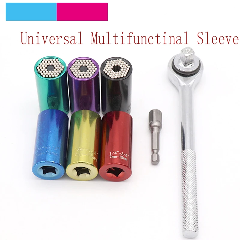 

2pcs Universal Torque Wrench Head Set Socket Sleeve 7-19mm Power Drill Ratchet Bushing Spanner Key Magic Grip Multi Hand Tools