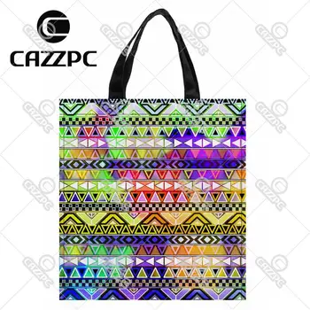 

Colorful Abstract Geometric Bright Bohemia Wave Print Nylon Oxford Reusable Shopping Bag Gift Foldable Bag Eco Bag Pack of 2
