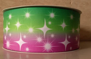 

3" inch 75 mm 7.5 cm shining star pink green grounding printed grosgrain ribbon for gift packing