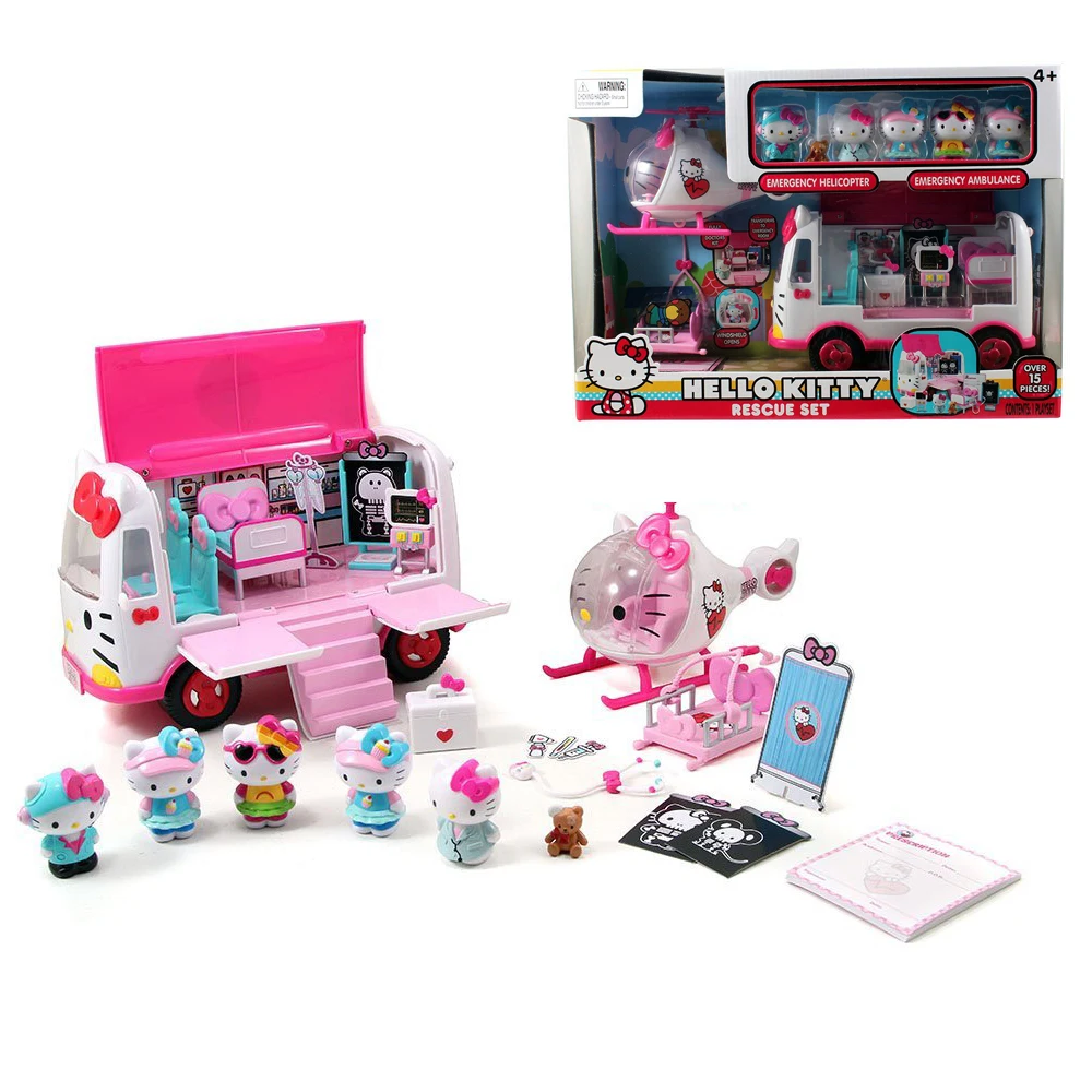 jada Hello Kitty School Bus Playset Jet Plane Play Set Rescue Girls' toys Gifts for children 15 PCS in it 6 figures 4+ Age