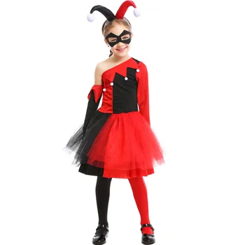 

Children New Halloween Costume Girls Cosplay Funny Clown Harry Quinn Tutu Dress Anime Movie Character Role Playing Prom Costume