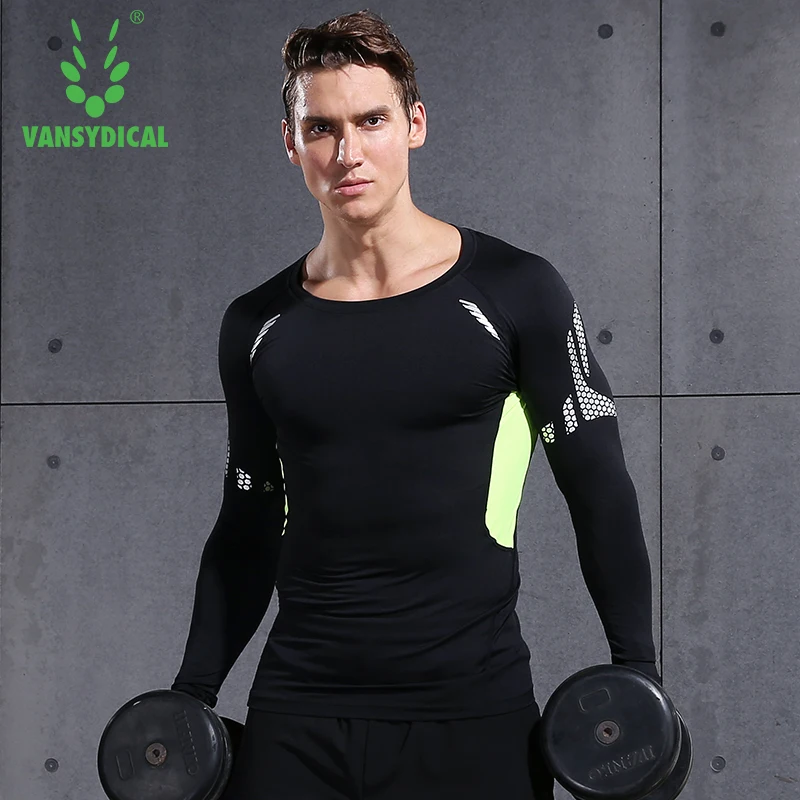 Vansydical, Мужская компрессионная рубашка, футболка для спортзала, топы с длинным рукавом, облегающие футболки для бега, одежда для тренировок, дышащие спортивные топы для мужчин