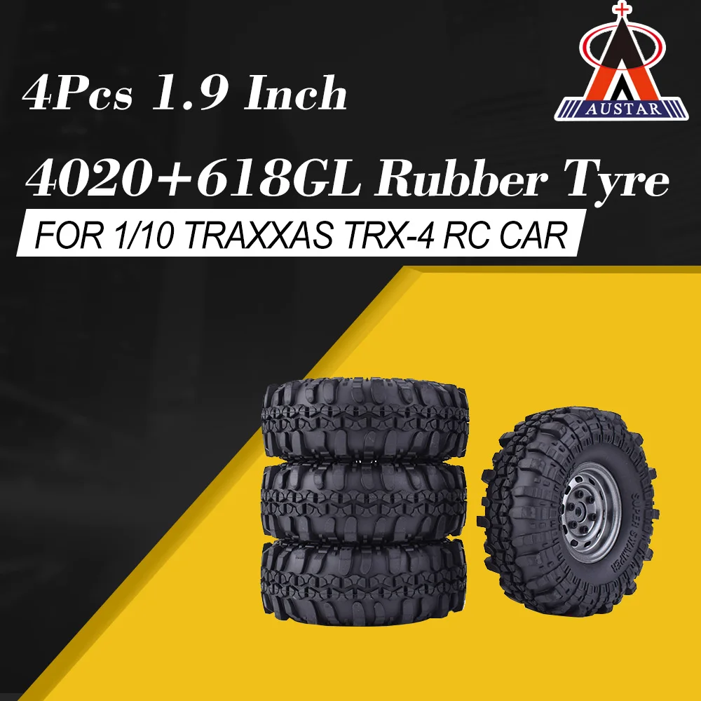 

4Pcs AUSTAR 1.9 Inch 110mm 4020+618GL Rubber Tires Tyre with Metal Wheel Rim Set for 1/10 TRX-4 SCX10 RC4 D90 RC Car