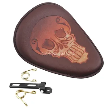 

Motor Copper Skull Head Solo Driver Seat+ 2" Golden Solo Seat Spring Bracket Fits For Harley Yamaha Honda Suzuki Kawasaki