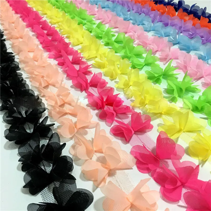 1 ярд многоцветный красивый шифон 3D Кружева Цветы кружевная отделка украшение, кружевная ткань diy аксессуары для одежды