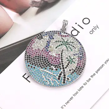 

38mm Micro Pave Cubic Zirconia Coconut tree Necklace pendant Jewelry For Women Fashion Charm Charm Sweater chain DIY Making