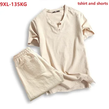 

plus size 5XL 7XL 8XL 9XL t-shirt men summer tees short sleeve and shorts vintage japan style V-neck cotton tshirt black 130KG