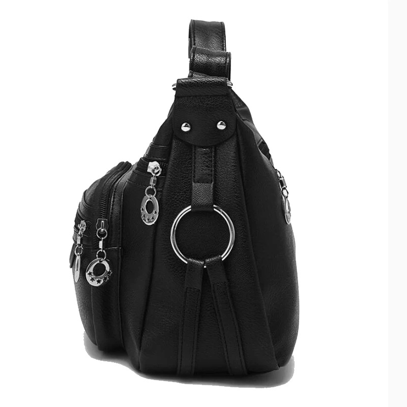 Ladies Casual Hobos Crossbody Bags Women Messenger Bags Soft washed PU Leather Shoulder Bag Female Handbag Zipper Decoration