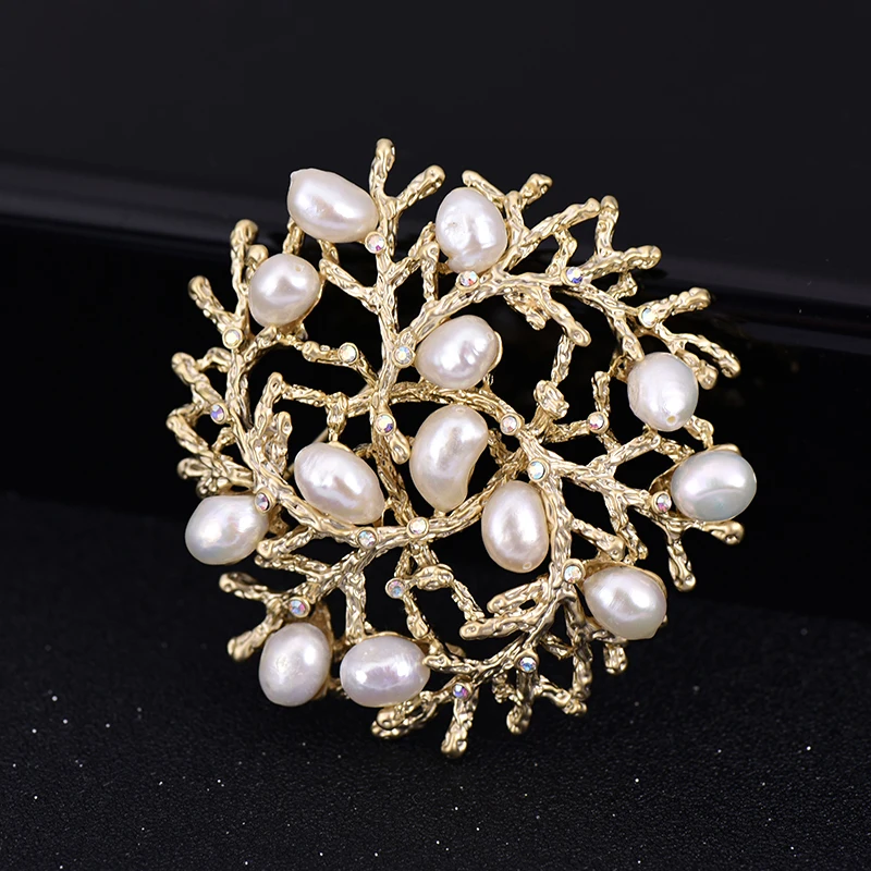 

FENASY Manual DIY Handmade Elegant Irregular flower freshwater pearl brooch big tree design for women party dress coat brooch