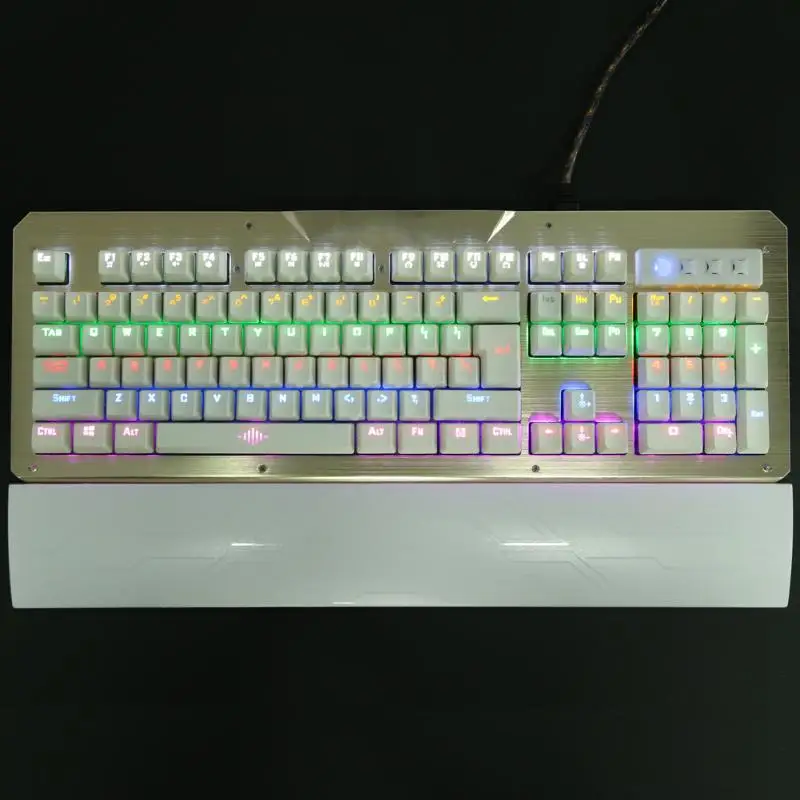 

Backlight Keyboard 104 Key Metal Case Wired Blue Key Switch Backlit Mechanical Keyboard With Palm Rest