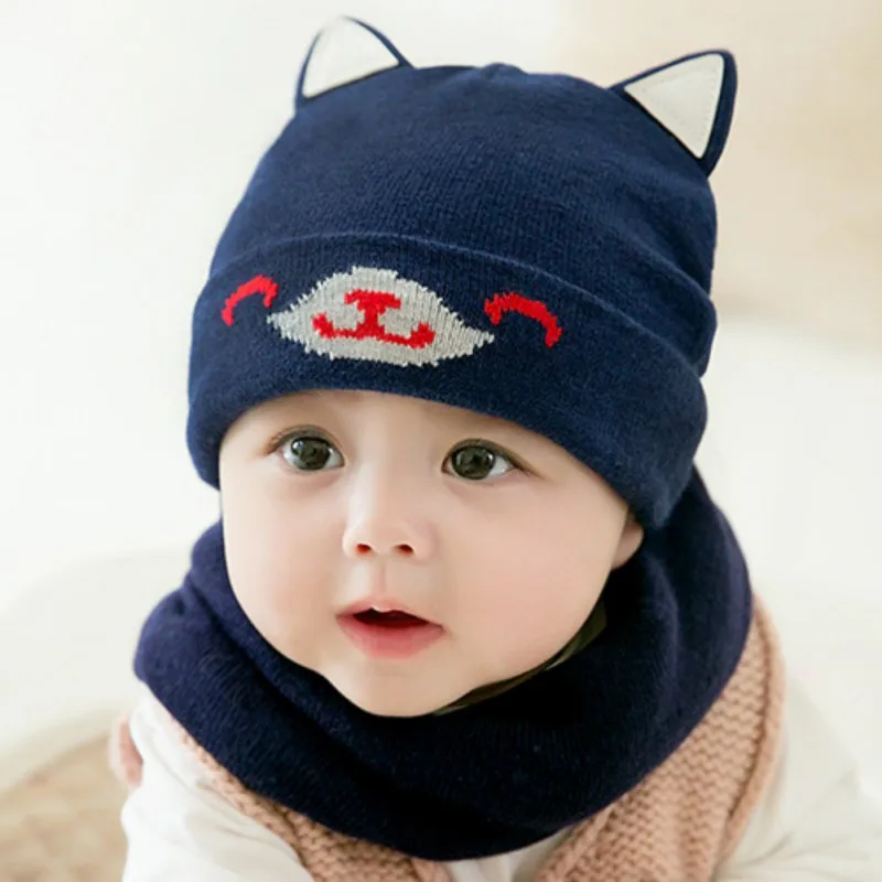 

2Pcs Baby Hat scarf Cartoon Caps For Boy Girl Cotton Knit Spring Autumn Winter Children beanies kids photography props
