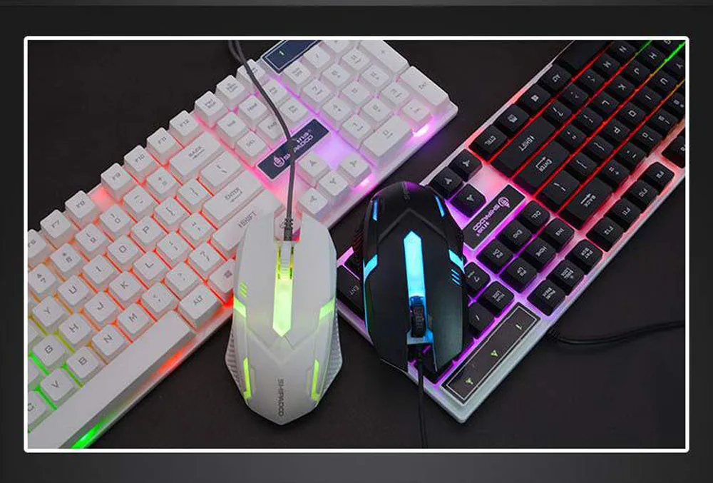 Клавиатура с подсветкой Игровая USB Проводная клавиатура и мышь комплект светодиодный Радужный цвет подсветка Регулируемая игровая teclado mecanico# LR3