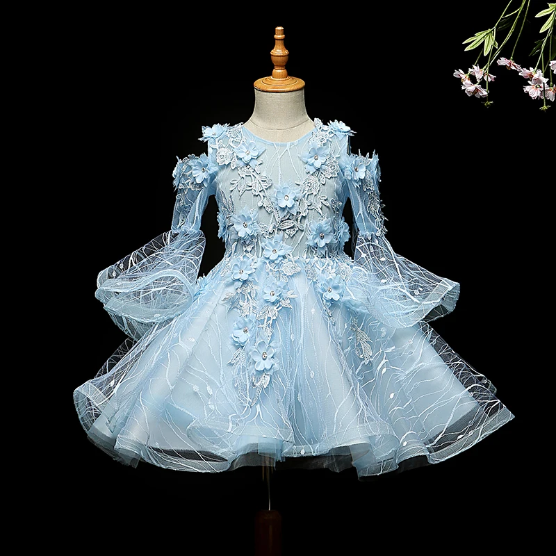 

Blue Flower Girl Dresses Weddings Ball Gown Pageant Girl Princess Dress Girl Party Dress Birthday Clothes for kids 2-13 year
