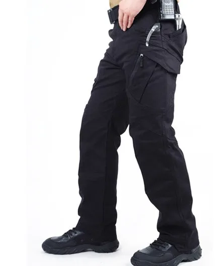 IX9 город тактические брюки карго мужские боевая группа захвата армейские военные брюки хлопок много карманов стрейч гибкие мужские повседневные брюки XXXL - Цвет: Черный