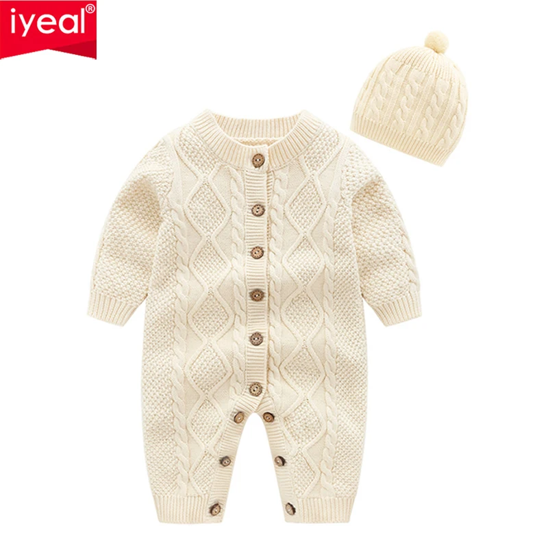 IYEAL Infant Newborn Baby Sweater Romper With Hat Toddler Girls Boys