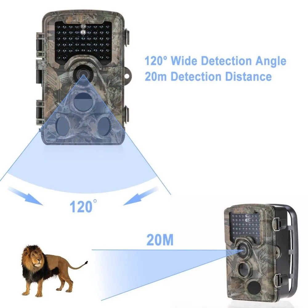 16MP 1080 P охотничья камера для дикой природы с 120 градусов Широкий формат 65ft/20 м Ночное видение IP66 Водонепроницаемый Trail Камера