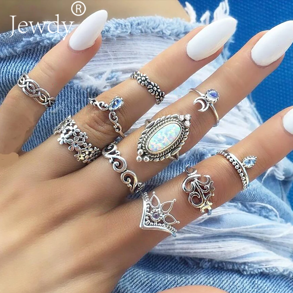 ★ Jewdy 10 Шт. / Компл. Женщины Изысканные Полые Цветы Волна Йога Ом Корона Луна Драгоценные Камни Кри ✔