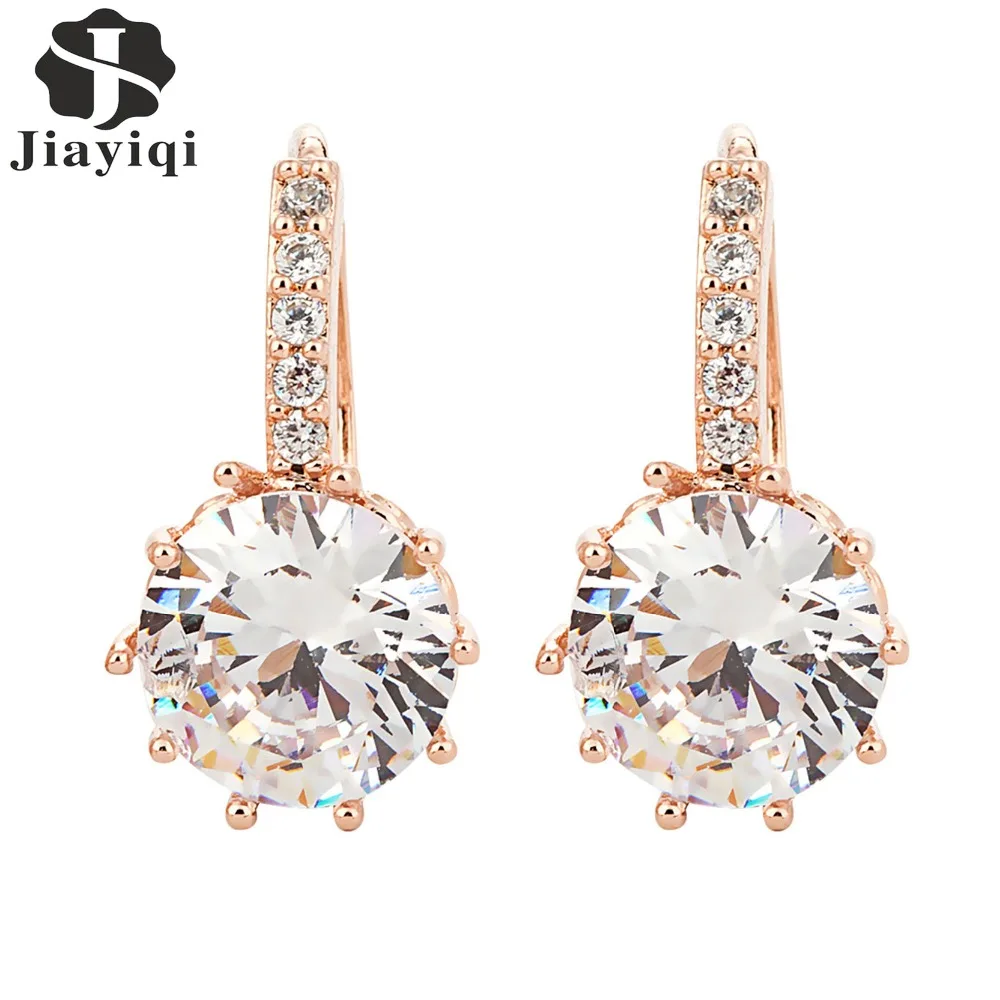 

Jiayiqi New Vintage Earrings Rose Gold Crystal CZ Bling Drop Earrings For Women Girls Christmas Gfit Fashion Wedding Jewelry