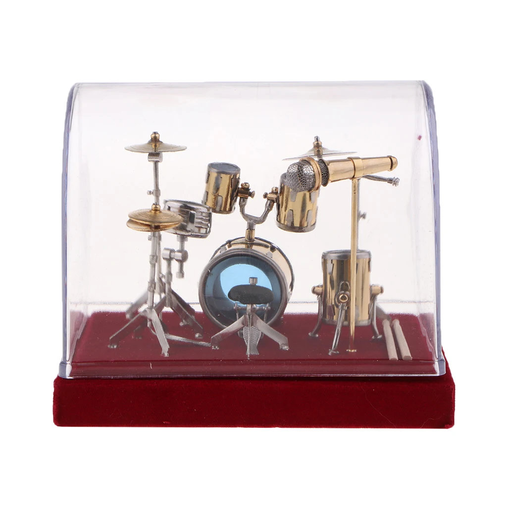 Miniature Drum Set Kit Musical Instrument Model Figurine for Music Lovers 14 x 11 x 10cm