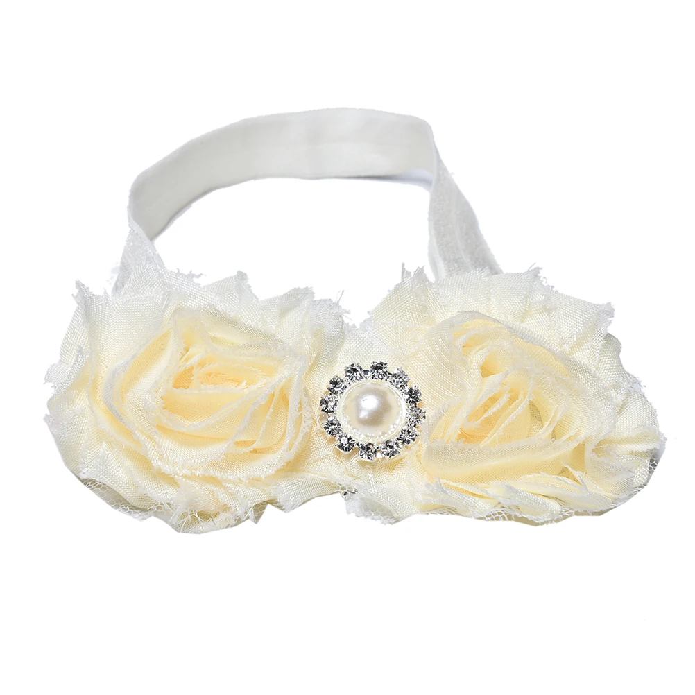 New 1 Pc Newborn Baby Headband Chiffon 2 Flower Pearl Headbands Elasticity hair accessories | Мать и ребенок