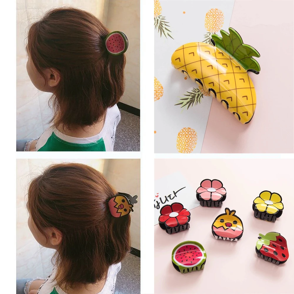 

1PC Summer Flower Hair Accessories Women Grab Hair Clip Girl Barrettes Ponytail Holder Fruit Hair Claws Simple Children Headband