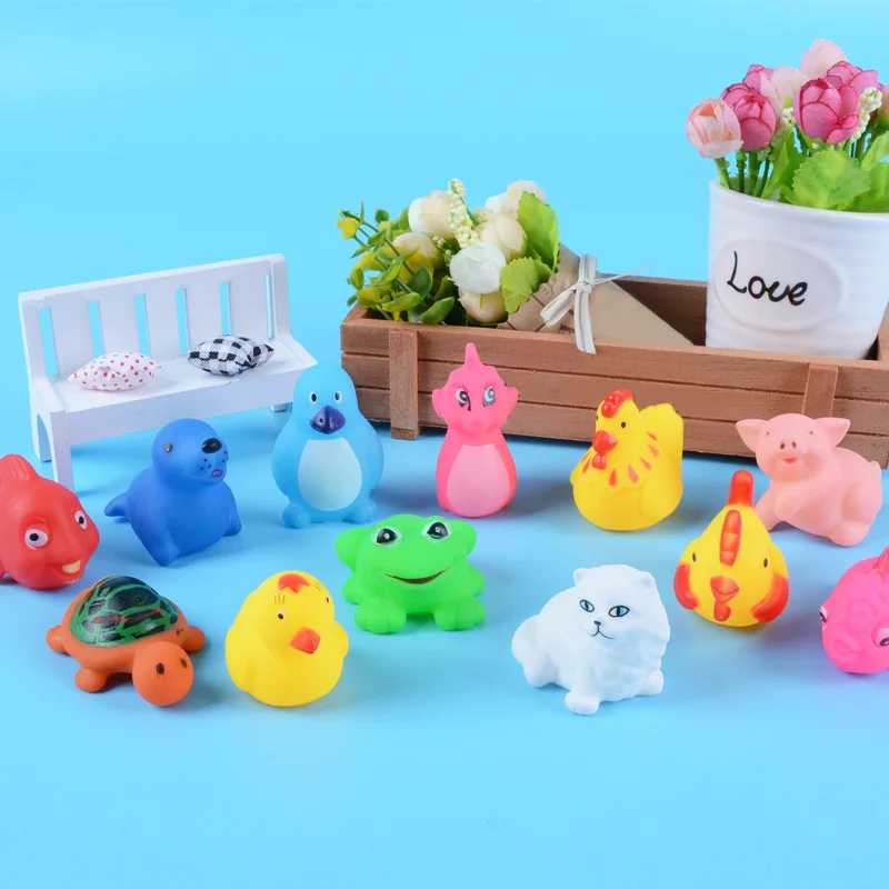 Baby Bath Shower Toy Cute Animals Squeeze Sound Soft Rubber Float