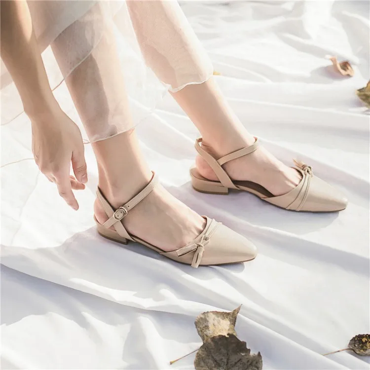 Cuir Neuf Cheville Sandales Faible Beige À D'été Sangle Décontractées Talons Pxelena Chaussures Dames Réel apricot Confortable Femmes En 2019 Flambant Véritable Bowknot 7f8Oqwp