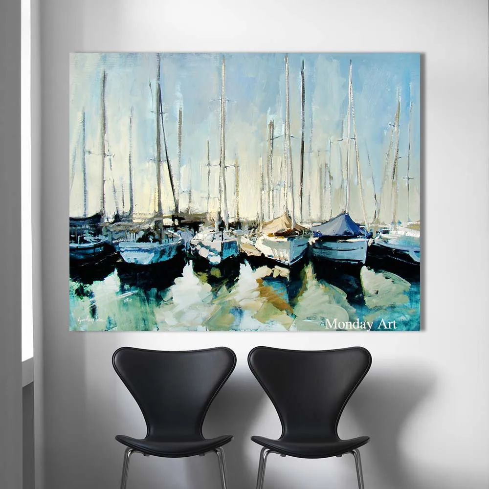 Высокое качество ручная роспись абстрактные лодки картина маслом на холсте ручной работы красивый абстрактный пейзаж, картины маслом