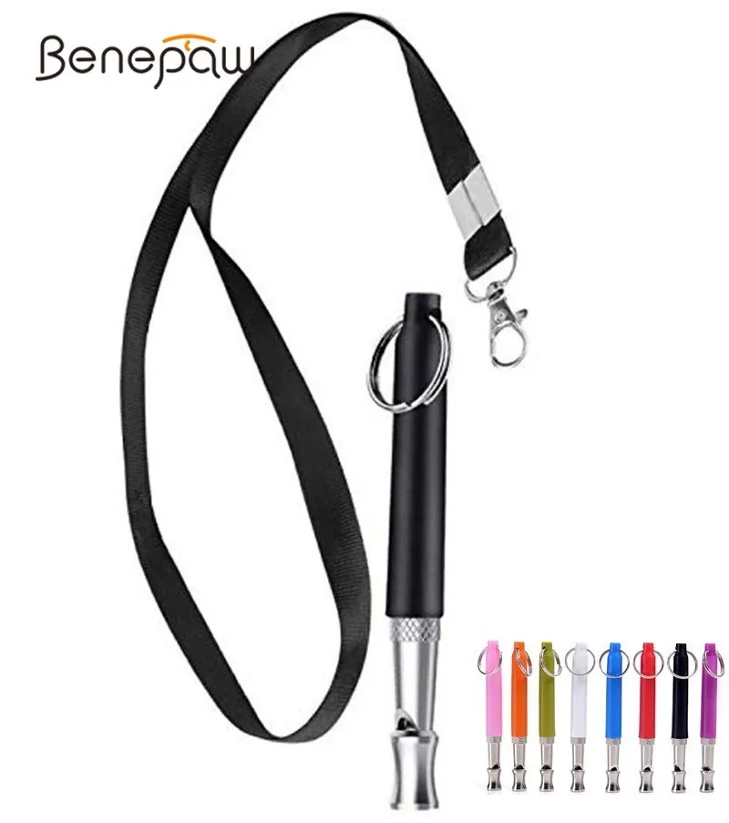 Dog whistle Benepaw Stainless Steel Ultrasonic Dog Whistle Quality Anti Barking Device Repeller Dog Training Adjustable Pitch Lanyard Strap