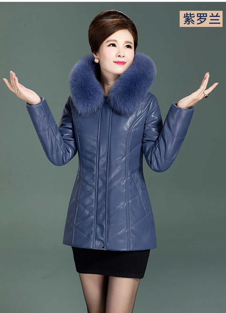 Leather Jacket Women Fur Collar Middle Age Women Coats And Jackets Leather Coats Women Winter Jacket Long 2018 New LZ987  (9)