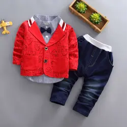 BibiCola/2018 Новые Детские комплекты одежды на весну-осень Детское пальто для мальчиков + футболка + штаны 3 PcsSuit хлопковая детская одежда