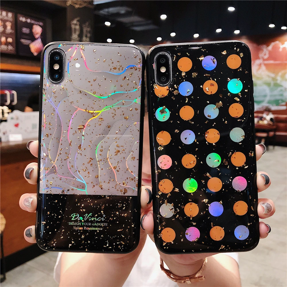 

Luxury Shiny Soft TPU Silicon Protective Cover For iPhone X XS MAX XR Gold Foil Glitter Phone Case For iPhone 7 8 6S 6 Plus Case