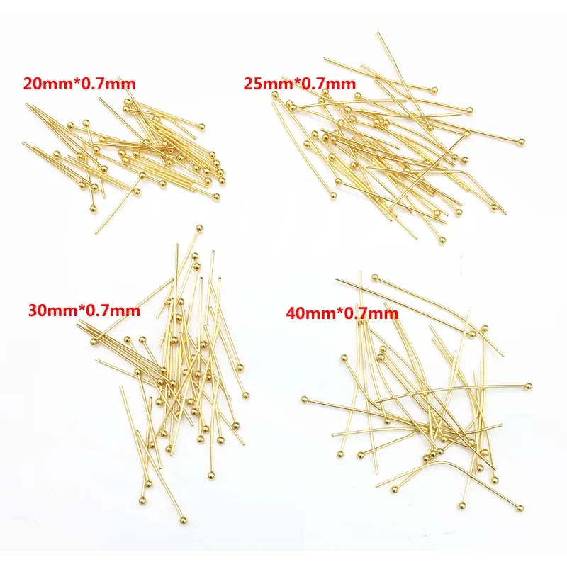 100 шт./лот, 4 размера, горячая Распродажа, золотой тон, нержавеющая сталь, Шариковая головка, булавки для изготовления ювелирных изделий, 20 мм/25 мм/30 мм/40 мм
