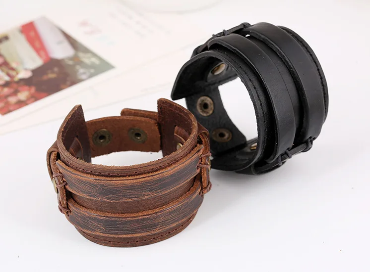 12 штук в упаковке Винтаж панк из натуральной кожи ручной работы wide45mm защелки браслет