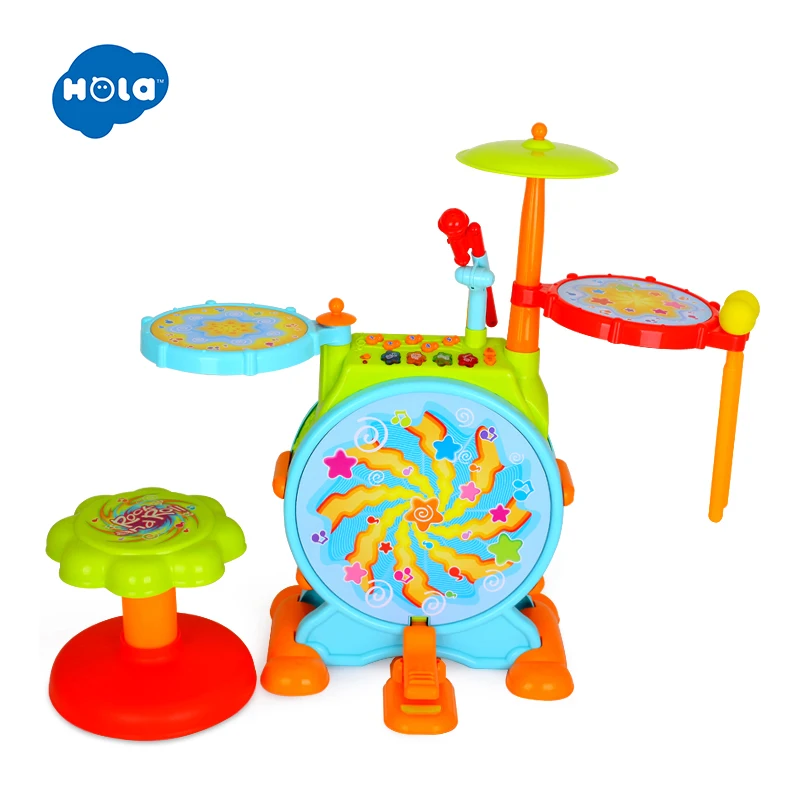 

HUILE TOYS 666 Baby Toys Electronic Toy Drum with Adjustable Sing-along Microphone and Stool Electric Beats Jazz Drum Set